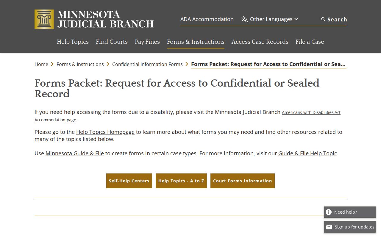 Kittson County court record confidential access request route