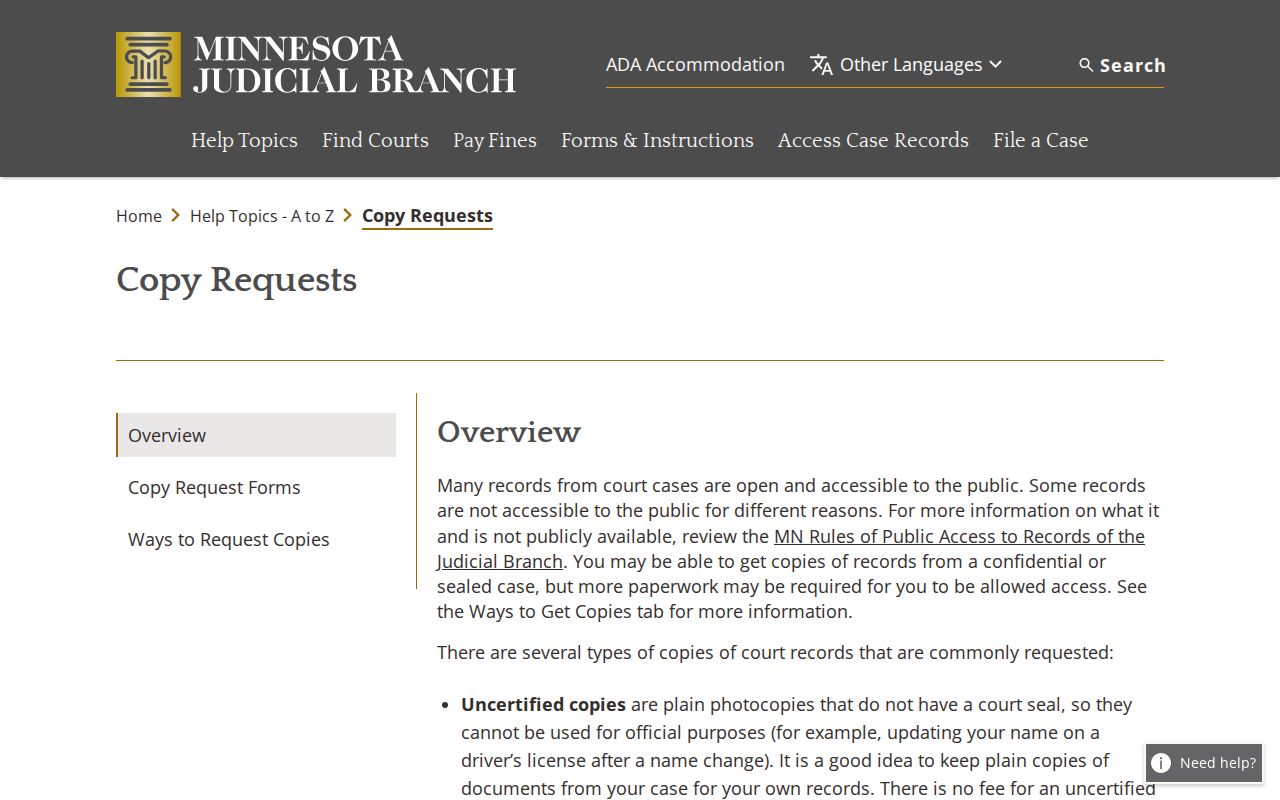 Kittson County court record copy request instructions
