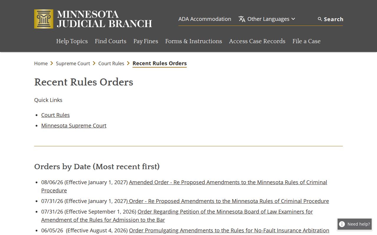 Kittson County criminal docket public-access rules source