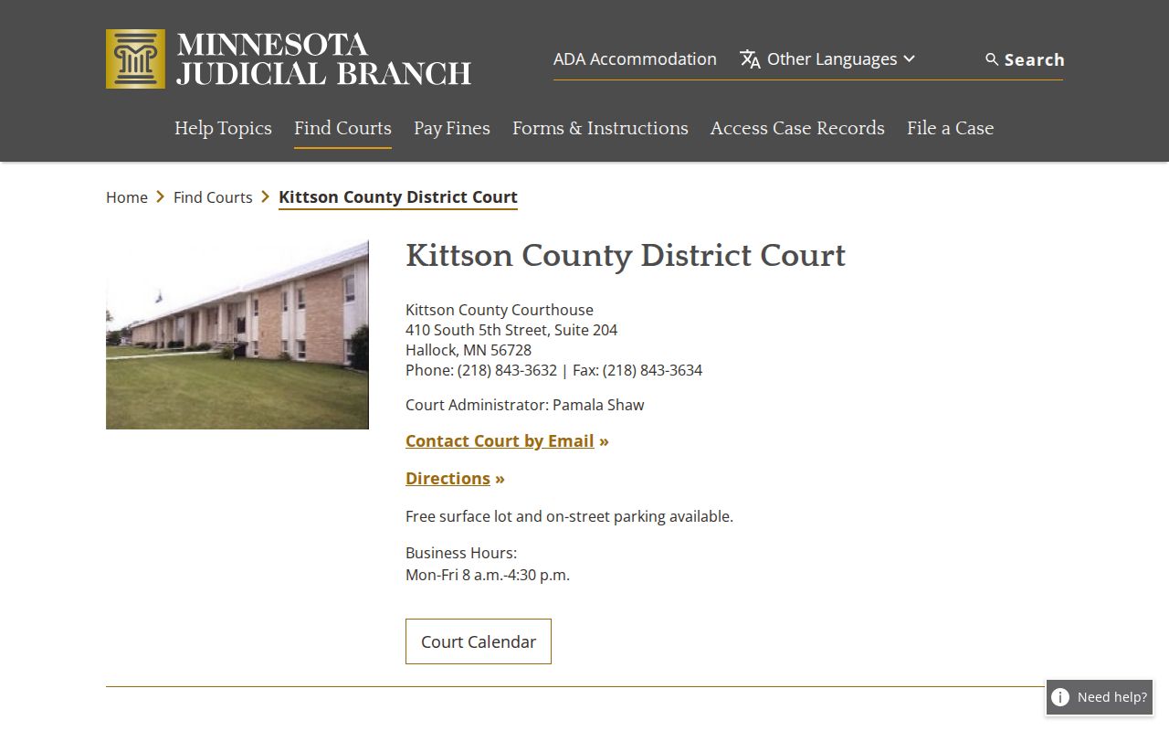 Kittson County court docket District Court official landing page