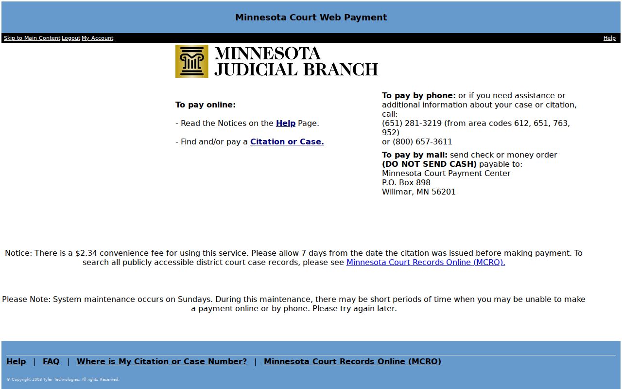 Kittson County traffic ticket Minnesota Court WebPay entry screen
